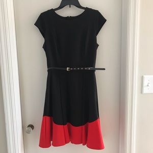 Calvin Klein black & red belted dress